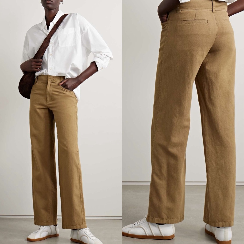 VINCE Twill High Rise Cotton Linen Straight Tan Pants Trousers